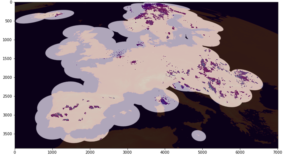 A map showing the satellite coverage for the competition